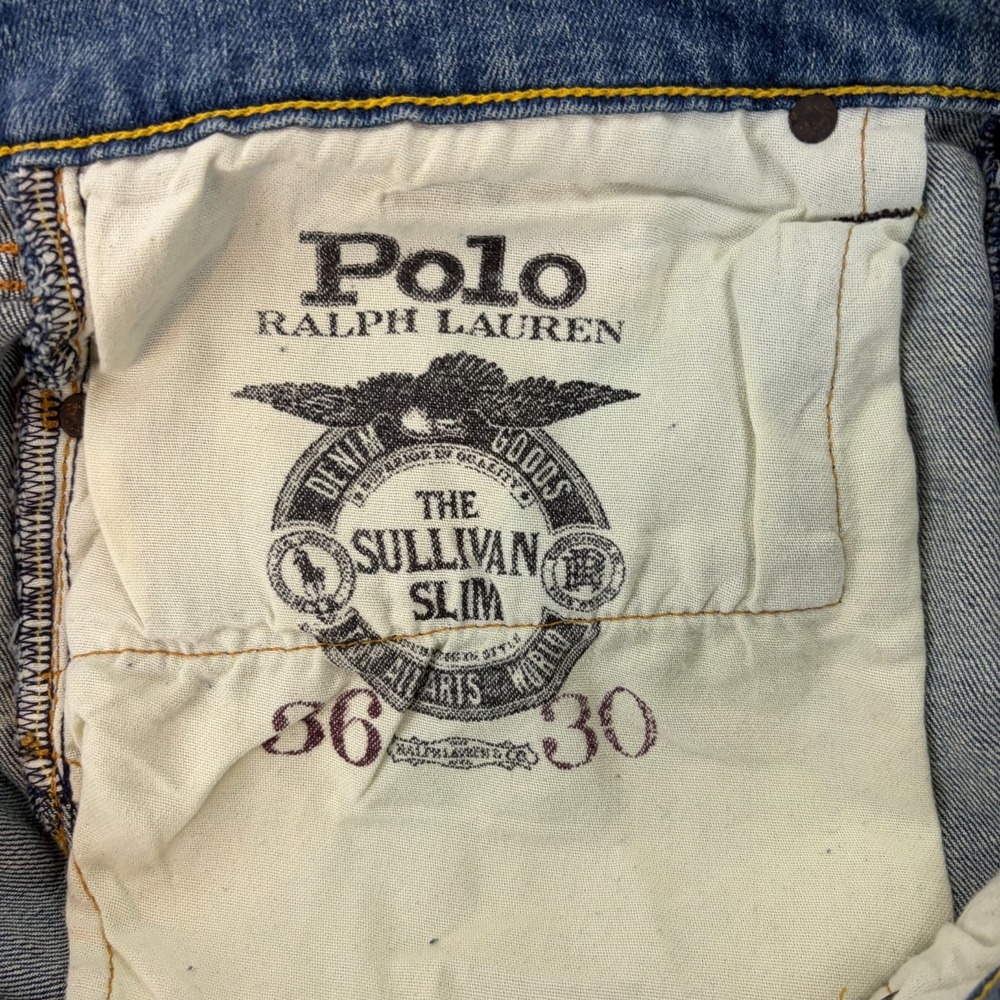 Polo Ralph Lauren Jeans Size 36x30 The Sullivan Slim Patchwork Distressed Light - Picture 13 of 13